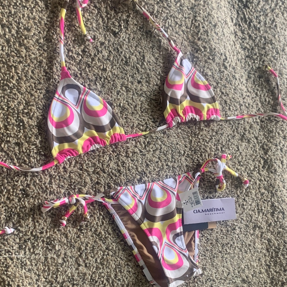 Cia Maritima Pink and Brown Patterned Bikini